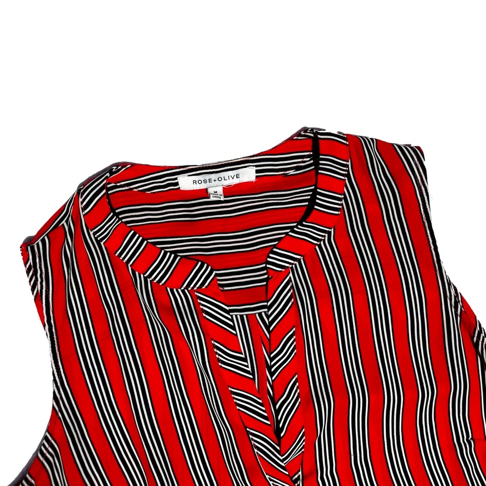 Red Black & White Stripped Womens Medium ROSE + OLIVE Tank Top Blouse